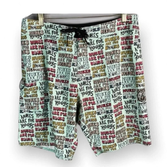 VOLCOM Hybrid Mens Green Graphic Print Board Shorts Cinch Fly Pocket Size 34 - Picture 2 of 11